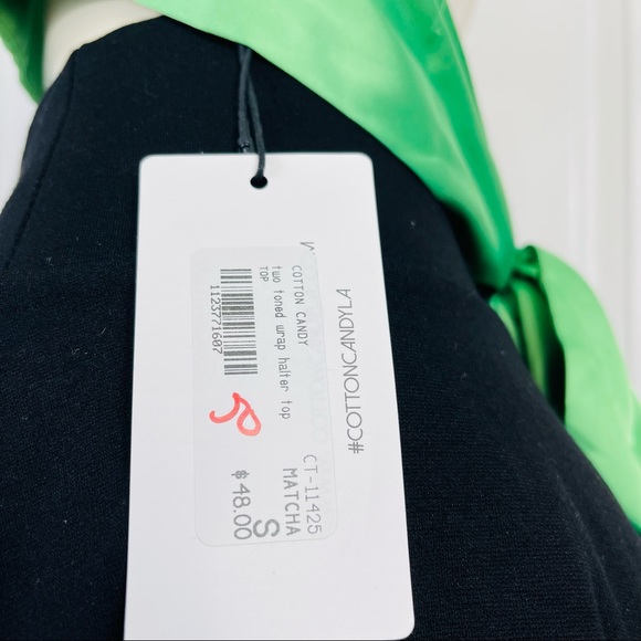 COTTON CANDY LA two toned wrap halter top Matcha green satin silk shiny small - Picture 2 of 9